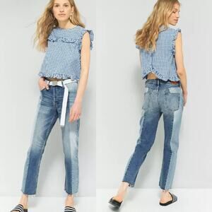 BDG Urban Outfitters Size W26 L32 Jessye Straight Leg Spliced Jeans Blue Raw Hem